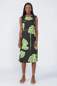 Vestido midi em viscose estampa tropical