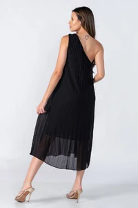 Vestido plissado um ombro