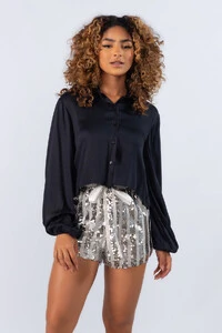 Camisa cropped em viscose com elastico