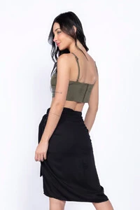 Top de jacquard leve detalhe renda