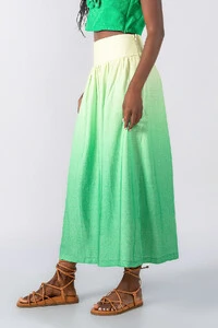 Saia midi com bolsos linho degrade