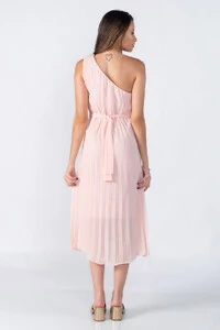Vestido plissado um ombro