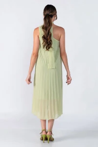 Vestido plissado um ombro