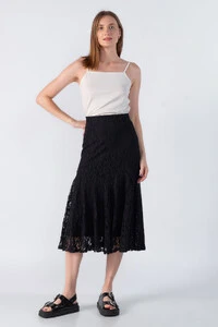 Saia midi renda com ziper