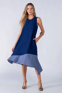 Vestido midi bicolor trapezio