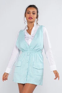Jardineira tweed botoes elastico bolso