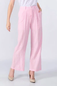 Calca pantalona em linho com pregas
