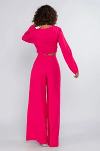 Cropped viscose manga longa busto franzido