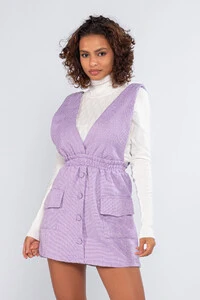 Jardineira tweed botoes elastico bolso