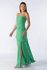 Vestido longo de alca com babados