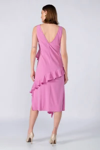 Vestido midi crepe com babados