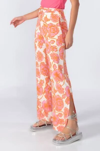 Calca pantalona em viscose com ziper