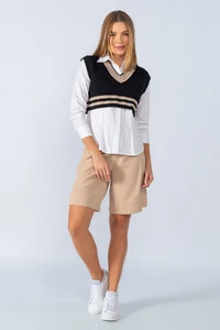 Cropped colete em tricot com listra