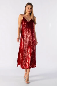 Vestido midi texturizado com brilhos