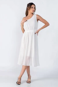 Vestido plissado um ombro