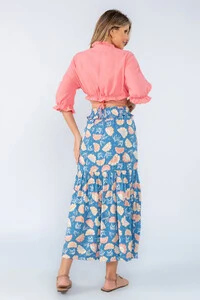 Blusa cropped amarracao frente e babado