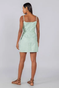 Vestido curto listrado alca regulavel em algodao