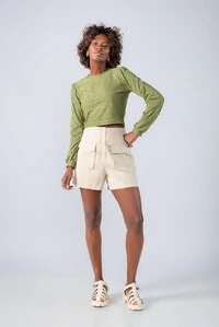 Blusa cropped malha laise manga longa