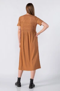 Vestido midi em laise e ribana