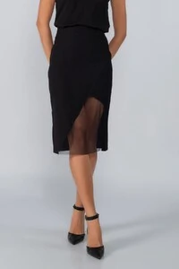 Saia midi em viscose detalhe em tule