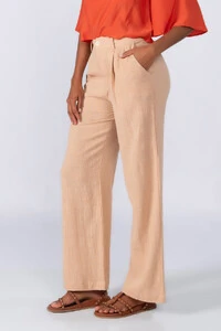 Calca pantalona em linho com pregas