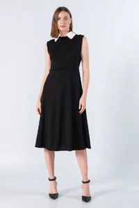 Vestido midi em poliester gola classica