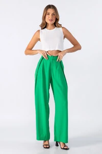 Calca pantalona com detalhe no cos