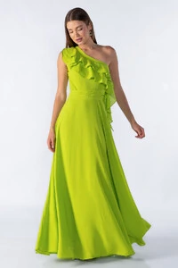 Vestido longo manga nula com babado