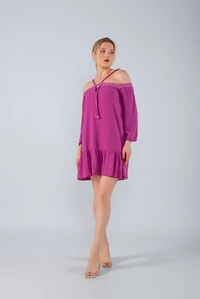 Vestido curto solto em vicose cordao ombro a ombro
