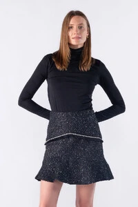 Saia tweed com paete e babado