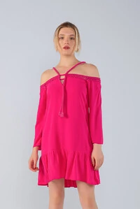 Vestido curto solto em vicose cordao ombro a ombro