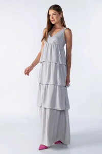 Vestido longo com babados