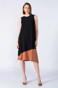 Vestido midi em viscose barra bicolor
