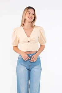 Cropped alfaiataria manga bufante