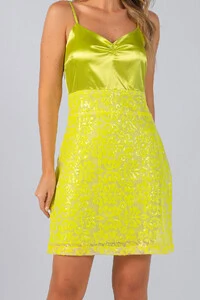 Vestido acetinado paete costas com amarracao