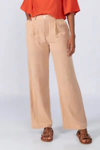 Calca pantalona em linho com pregas