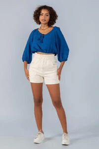 Blusa cropped em viscose detalhe elastico cintura