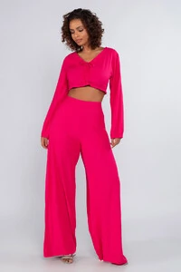 Cropped viscose manga longa busto franzido