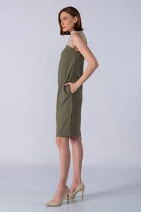 Vestido midi em viscolinho bicolor