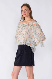 blusa bata chiffon ombro a ombro