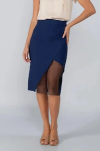 Saia midi em viscose detalhe em tule