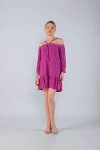 Vestido curto solto em vicose cordao ombro a ombro