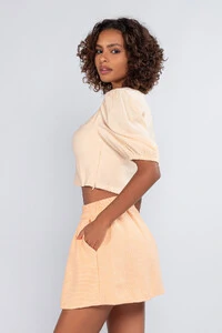 Saia curta tweed cintura elastico com bolsos
