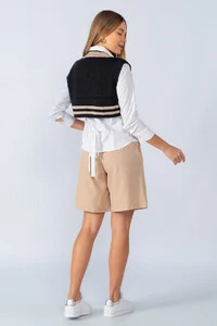 Cropped colete em tricot com listra