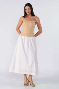 Vestido midi em sarja e laise