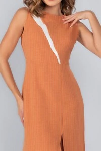Vestido social risca de giz recorte barra
