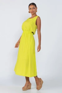 Vestido midi com elastico recorte nas costas