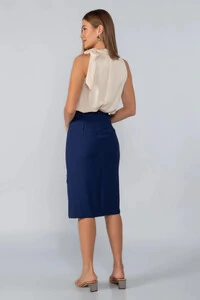 Saia midi em viscose detalhe em tule