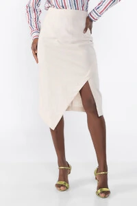 Saia midi assimetrica lacream em linho
