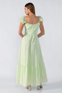 vestido longo babados na alça